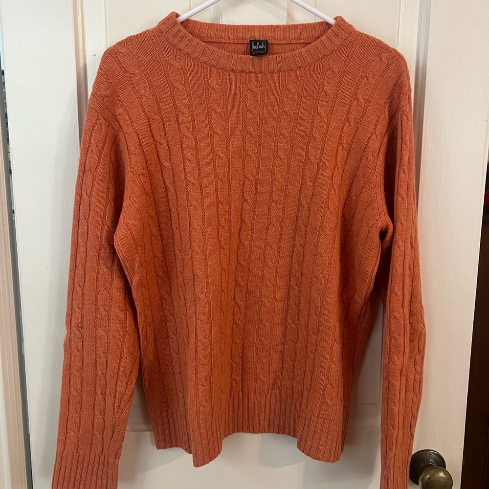 Ike Behar Orange Cashmere Crew Neck Sweater